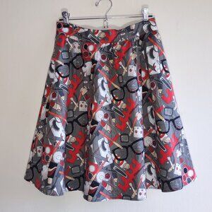 Retrolicious Retro Cosmetic Print A-Line Skirt Nostalgic Festival Skater Small